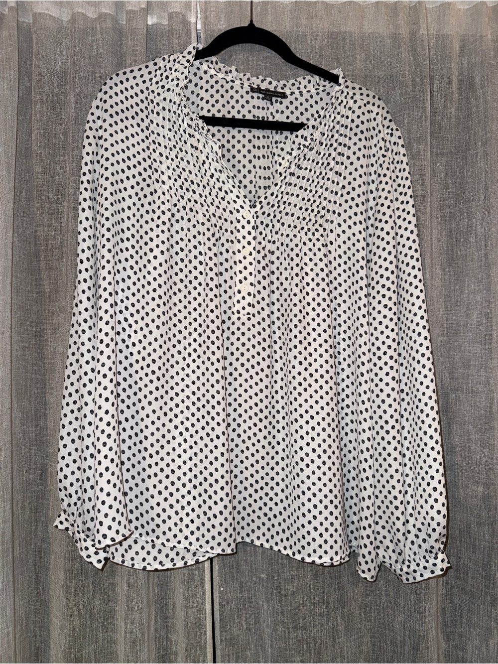 Adrianna Papell White Blouse with Black Polka Dots